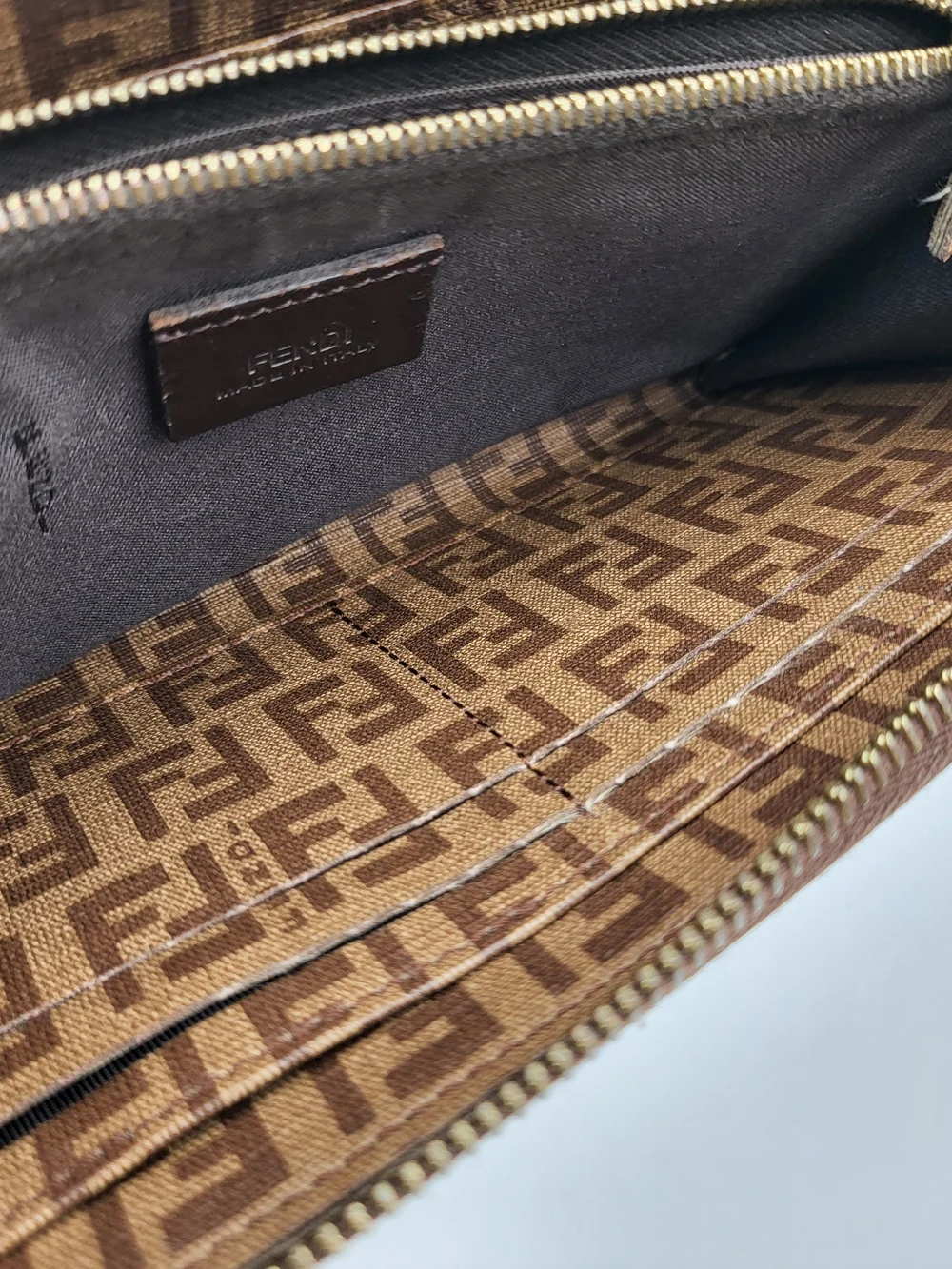 FENDI Zucchino Spalmati Forever Zip Around Wallet Nocciola, Authentic w/COA.